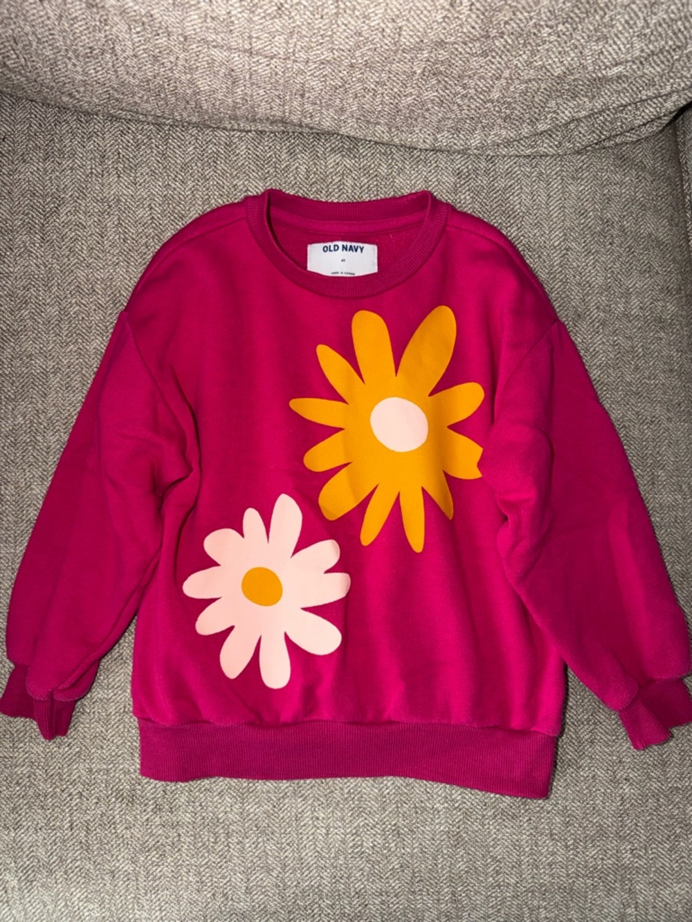 Old Navy Hot Pink Sweatshirt with Yellow and Light Pink Flowers
